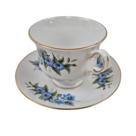 Ridgway Queen Anne China Tea Cup Saucer Set D178 Blue Floral Pattern Gold Trim - Picture 8 of 10